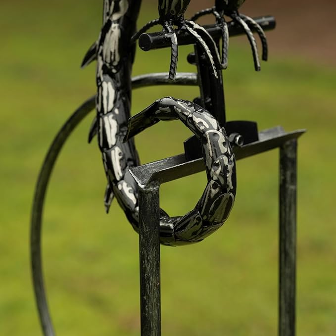 Zaer Ltd. Metal Dragon Rocking Garden Stake, Kinetic Wind Decor, Metallic Black Finish, Moving Wings (Tail Down Moonfyre)