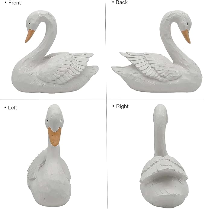 White Swan Statue Garden Ornament - Resin Figurine Sculpture for Yard Decoration, 7.3" Height - Elegant Swan Design for Landscaping Art & Crafts.