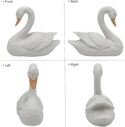 White Swan Statue Garden Ornament - Resin Figurine Sculpture for Yard Decoration, 7.3" Height - Elegant Swan Design for Landscaping Art & Crafts.