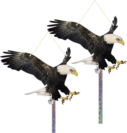 2PCS Fake Hawk to Keep Pigeon Away Flat Plastic Hawk to Scare Pigeon Away from Porch with Reflective Tape Garden Owls to Scare Woodpecker Squirrel for House Tree Patio Windows Hanging Hawks Decor