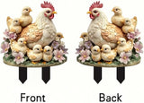 Garden Stake Decor, Acrylic 2D Flat Animal Statue, Fairy Sculptures Ornament Indoor Outdoor Yard Lawn Pot Plant Decorative Accessories (Hens and Chicks)