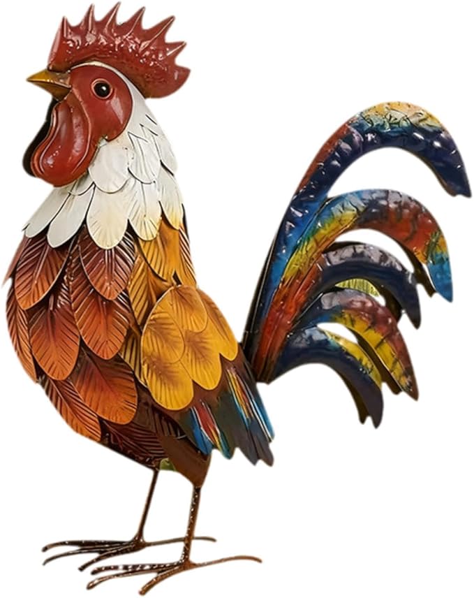 Outdoor Garden Statue Lawn Ornament Metal Figurine Yard Sculpture for Patio Outside Home Backyard- White Red Yellow