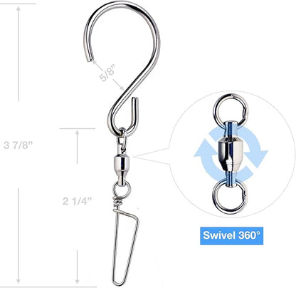 HS’s Creation 6 Pack S Hook Locking Clip Swivel for Indoor Outdoor Organization Spinning Hanger Clothline Rack Wind Chimes Spinner Prism Windsocks Hanging Plant