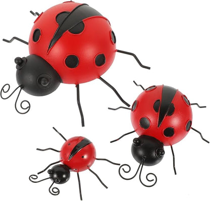Holibanna 3pcs Iron Art Ladybug Decorations Realistic Outdoor Garden Decor Red Ladybug Adornments for Lawns Patios and Gardens Extra Small Small Medium