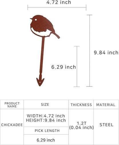 Chickadee Small Bird Metal Garden Stake – Powder-Coated Rust-Resistant Mini Bird Plant Pick for Pots & Planters, Cute Indoor/Outdoor Garden Decor
