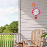 Large Outdoor Clock with Thermometer & Humidity - Silent Non-Ticking, Flamingo Outdoor Wall Clock for Patio, Garden, Kitchen, Living Room(Pink)
