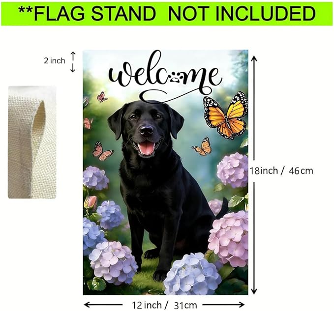 Welcome Spring Summer Garden Flags 2x18 Double Sided, Small Burlap Seasonal Farmhouse Rustic Black Lab Labrador Dog Garden Flag Spring Summer Decoration Outdoor Yard Lawn Porch Flags for Outside Décor