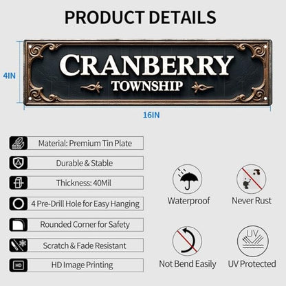 Funny Kitchen Tin Signs 16x4 Inches Cranberry Township Vintage Design - Ideal for Kitchen, Dining Room & Patio | Unique Metal Kitchen Sign