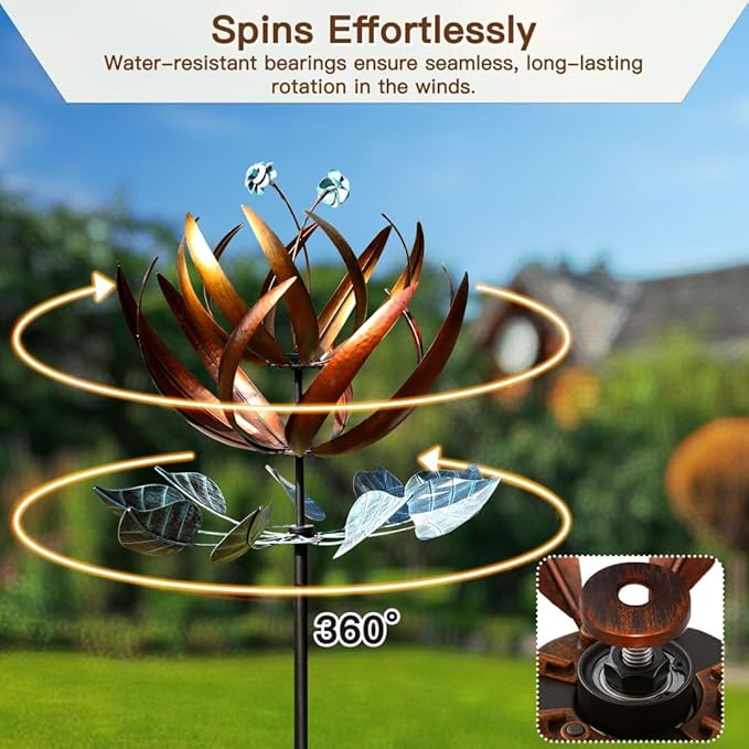 Pure Echo Wind Spinners for Yard and Garden, Wind Spinners Outdoor Large Metal, 84 inch Kinetic Wind Spinner & Wind Sculptures, Windmill Decor(Lotus)
