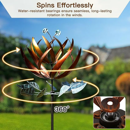 Pure Echo Wind Spinners for Yard and Garden, Wind Spinners Outdoor Large Metal, 84 inch Kinetic Wind Spinner & Wind Sculptures, Windmill Decor(Lotus)