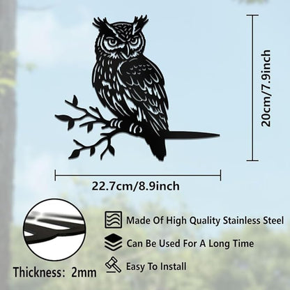 WADORN Owl on Branch Metal Yard Art Decor, Owl Bird Stainless Steel Outdoor Tree Silhouette Stake for Tree Yard Garden Patio Animal Outdoor Decor Gift for Housewarming Home Art Decor