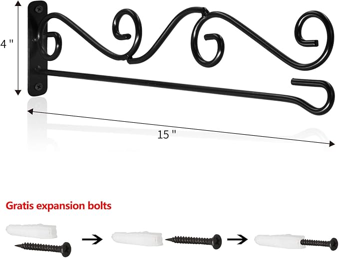 Anley Garden Flags Wall Scroll Hanger - Wrought Iron Horizontal Garden Flag Holder - Weather Resistant & Easy Mounting - Curve Design & Black Matte Coating - H4 x W15