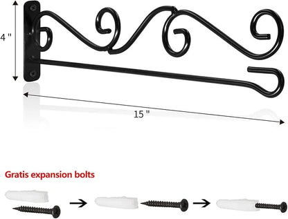 Anley Garden Flags Wall Scroll Hanger - Wrought Iron Horizontal Garden Flag Holder - Weather Resistant & Easy Mounting - Curve Design & Black Matte Coating - H4 x W15