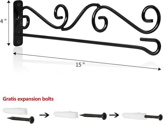 Anley Garden Flags Wall Scroll Hanger - Wrought Iron Horizontal Garden Flag Holder - Weather Resistant & Easy Mounting - Curve Design & Black Matte Coating - H4 x W15
