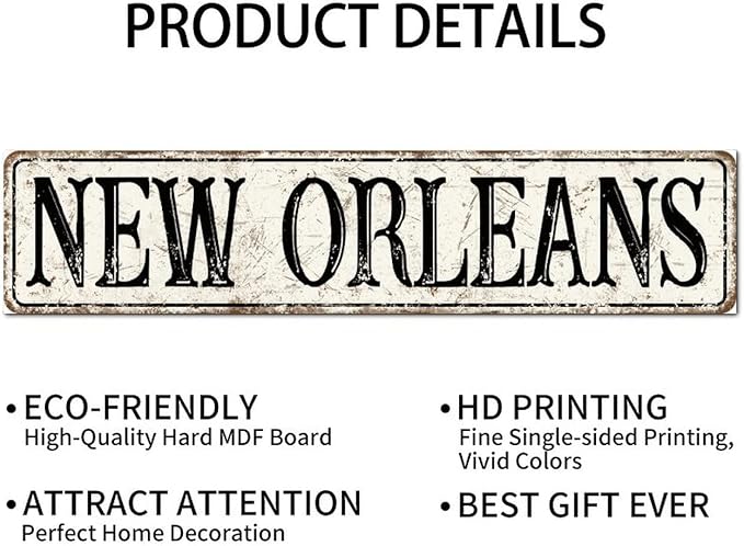 Madcolitote Rustic New Orleans Wood Signs New Orleans Custom Street Sign Vintage Country Wood Plaque Farmhouse Wall Art Wall Decor for Home Man Cave Gate Garden Bars Cafes 4x18in