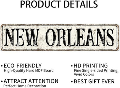 Madcolitote Rustic New Orleans Wood Signs New Orleans Custom Street Sign Vintage Country Wood Plaque Farmhouse Wall Art Wall Decor for Home Man Cave Gate Garden Bars Cafes 4x18in