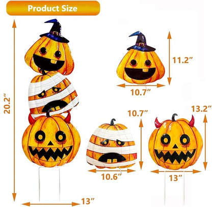 3 Packs Halloween Garden Stakes, Stacked Metal Pumpkins Jack-o-Lantern LawnDecor, Halloween Decorative 3D Pumpkin Yard Signs Stake for Outdoor Front Garden Pathway Decorations