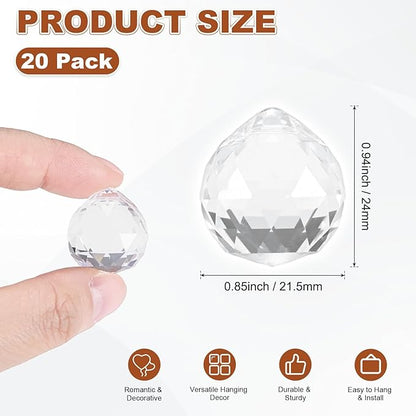 M METERXITY 20-Pack Crystal Ball Prisms, 24mm/0.94 Inch Chandelier Pendant Maker Hanging Crystals Chandelier Prisms for Home/Windows/Garden/DIY Decoration[Clear]