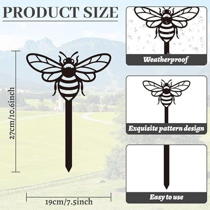 WADORN Bee Metal Yard Stakes Spring Decor, 10.6" Bee Outdoor Statues Silhouette Black Cute Bees Yard Art Stakes Bees Lover Gifts Indoor Outdoor Ornaments Decoration for Garden Patio Backyard Lawn