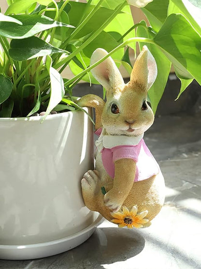 Mini Hanging Bunny Resin Garden Statues, Cute Rabbits Sculpture, Indoor Outdoor Decorations Cute Rabbits Planter Pots Hanger, Art Décor Figurine Ornament for Easter Yard Home Garden Patio