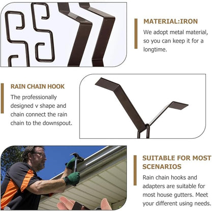 Rain Chain Hook Adapter 2-Pack Metal V-Shaped Rain Chain Hangers for Gutter Downspout Installation Decorative Outdoor Water Drain Fitting