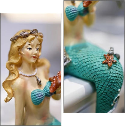 OLizee® Creative Resin Mermaid Garden Figurine Mermaid Figure Decor Garden Mermaid Statue Mermaid Sculpture Decor for Indoor Outdoor Blue