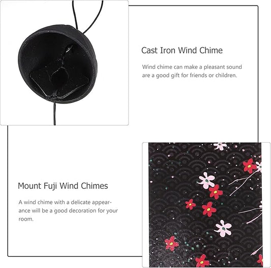 Amosfun Cast Iron Mount Fuji Wind Chime Hanging Outdoor Decor Japanese Furin Bell Relaxing Sound Patio Garden Decoration 2.55X2.55X17.32In