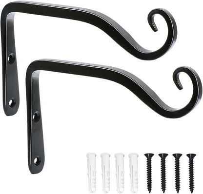 LOOGI Hanging Plant Bracket, Wall Hook Plant Hanger 6 Inch Decorative Hooks for Indoor Planter Lantern, Outdoor Bird Feeder Wind Chime, 2 Pack Black