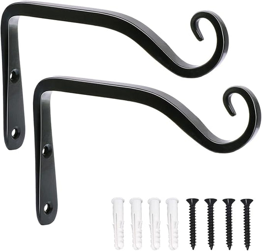 LOOGI Hanging Plant Bracket, Wall Hook Plant Hanger 6 Inch Decorative Hooks for Indoor Planter Lantern, Outdoor Bird Feeder Wind Chime, 2 Pack Black