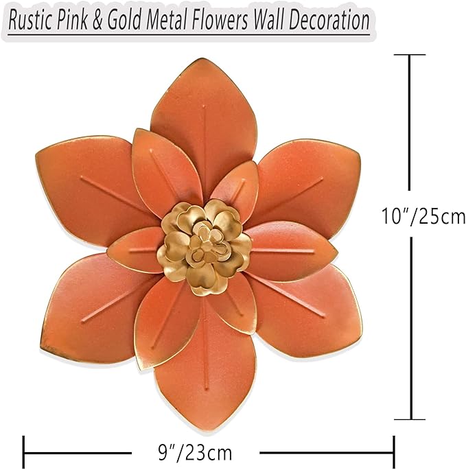 Metal Flower Wall Art Decor, 10“ Rustic Modern Floral Sculpture, Distressed Iron Wall Hanging Home Decoration Accent Artworks for Indoor Kitchen Bedroom Living Room Office Outdoor Garden Patio