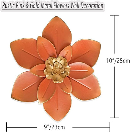 Metal Flower Wall Art Decor, 10“ Rustic Modern Floral Sculpture, Distressed Iron Wall Hanging Home Decoration Accent Artworks for Indoor Kitchen Bedroom Living Room Office Outdoor Garden Patio