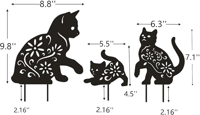 3 Pack Cat Decorative Garden Stake Metal Cat Garden Statues Black Cats Silhouette for Yard Outdoor Decor Lawn Ornaments