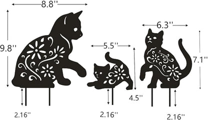 3 Pack Cat Decorative Garden Stake Metal Cat Garden Statues Black Cats Silhouette for Yard Outdoor Decor Lawn Ornaments