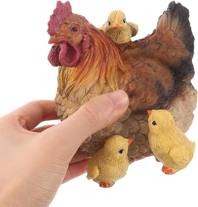 Realistic Resin Hen Statue Garden Ornament Small Chicken Sculpture for Outdoor Lawn Patio Balcony Decoration
