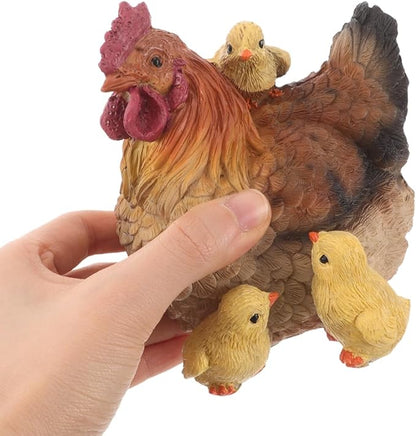 Realistic Resin Hen Statue Garden Ornament Small Chicken Sculpture for Outdoor Lawn Patio Balcony Decoration