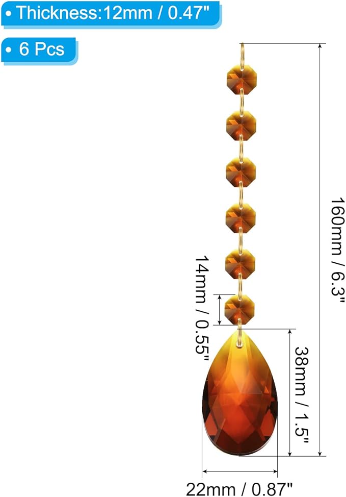 PATIKIL Teardrop Crystal Chandelier, 6 Pack 160mm Length Prisms Part Dark Amber