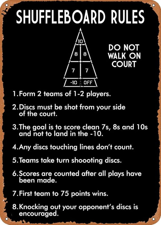 SHUFFLEBOARD BLACK New Metal Signage Wall Rules in Real LifeInteresting Rules Signs for Indoor and Outdoor 8×12 Inches