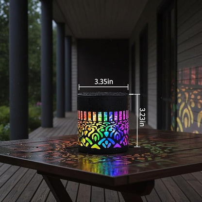 Lscsdf Seven-Color Changing Solar Mandala Projection Wall Light Decorative Solar Mandala Lights Outdoor Waterproof Metal Fence Lights for Yard Garden Post Patio Backyard Decor (4pcs)