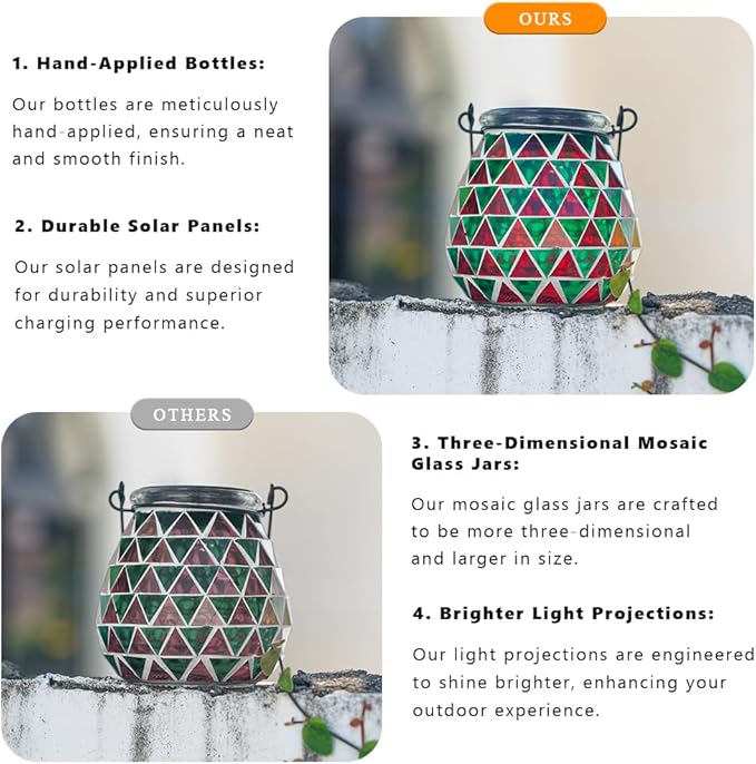 Starsoul 4 Pack Solar Lanterns Outdoor Waterproof, Vibrant Mosaic Hanging Solar Lights, Decorative Solar Lantern for Outside Garden Decor