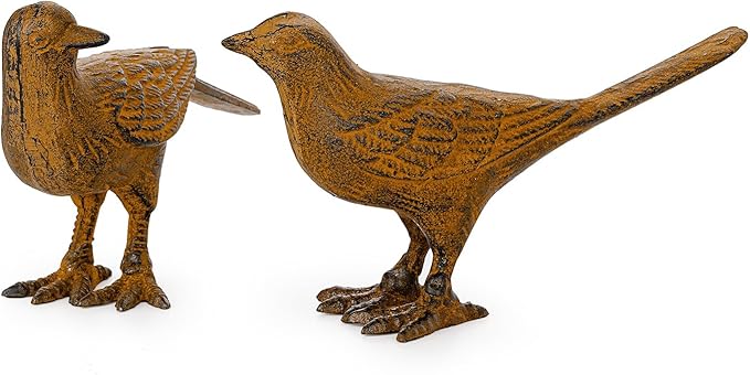 Sungmor Cast Iron Bird Statues Set of 2, Vintage Animal Collection Figurines, Home Office Table Decor, Paperweight, Doorstop, Garden Lawn Cute Ornament, Rust Finish