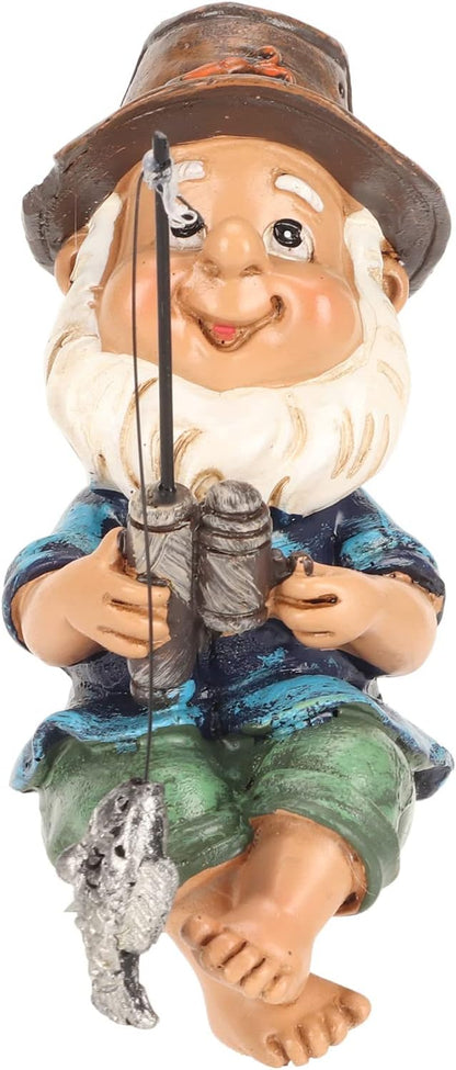 Fishing Gnome Statue for Garden Outdoor, Whimsical Lawn Gnome Sitter Decoration with Fishing Rod, UV-Resistant Resin Patio Yard Ornament