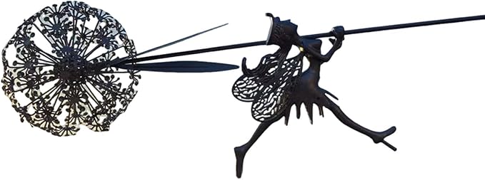 Flower Fairy Dancing with Dandelion, Fairy Garden Sculptures, Angel Metal Ornaments Gardens Art Sculpture, Stainless Steel Statue Garden Ornaments Art Decorations for Outdoor Yard Lawn Patio (C_3D)