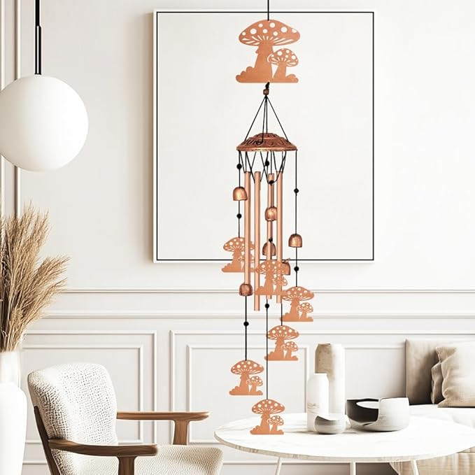 Melodious Melodic Tones Wind Chimes for Outside, Mushroom Decoration Windchimes Suitable for Outdoor Garden Patio Porch Decor, 33“ Metal Memorial Wind Chimes Gifts for Friends and Family