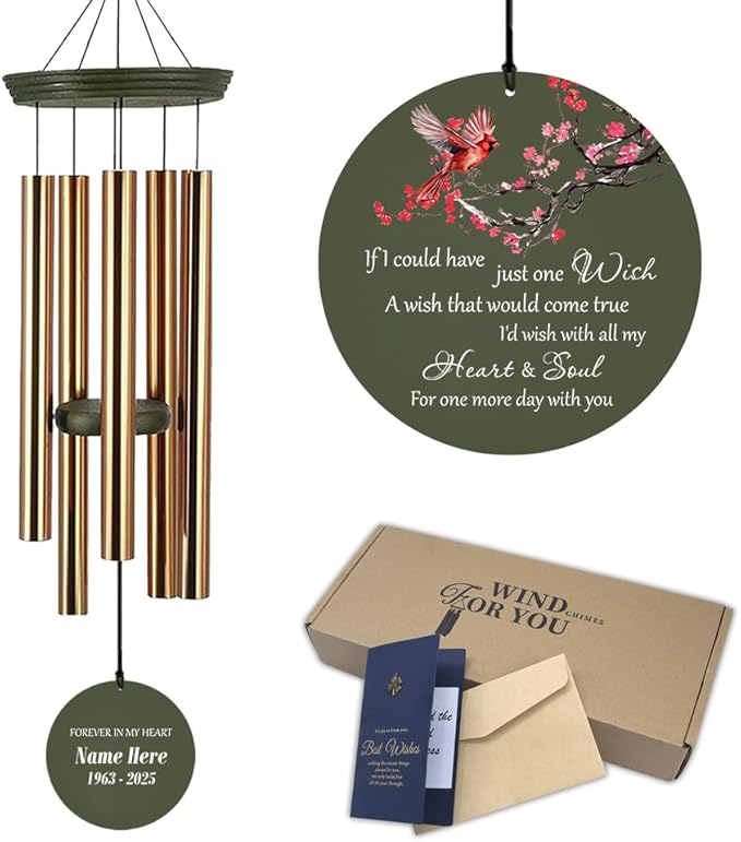 Personalized Cardinal Wind Chimes, 36inch Memorial Wind Chimes, in Loving Memory of Dad/Mom, Custom Sympathy Mourn Gifts, Condolences Wind Chime Outdoor (Produced in USA)