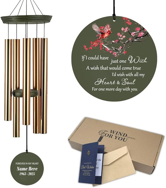 Personalized Cardinal Wind Chimes, 36inch Memorial Wind Chimes, in Loving Memory of Dad/Mom, Custom Sympathy Mourn Gifts, Condolences Wind Chime Outdoor (Produced in USA)
