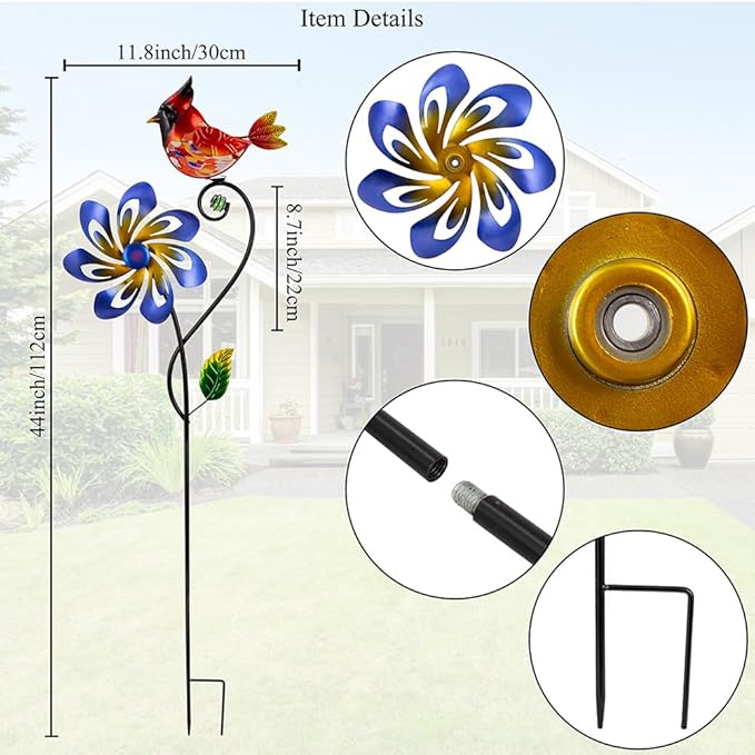 Wind Spinners Outdoor, Cardinal Wind Spinner, Kinetic Windmill with Metal Stake, Decorative Pinwheels for Lawn, Patio, Garden Decor