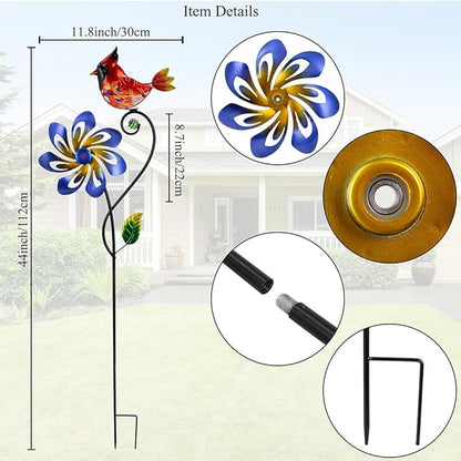 Wind Spinners Outdoor, Cardinal Wind Spinner, Kinetic Windmill with Metal Stake, Decorative Pinwheels for Lawn, Patio, Garden Decor