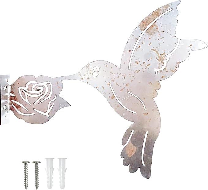 Rusty Metal Hummingbird, Metal Birds Yard Decor Metal Yard Art Garden Ornaments Rustic Outdoor Patio Yard Decor Garden Gift for Fence Toppers Backyard