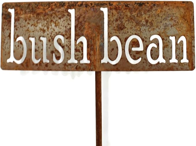 Classic Metal Garden Markers 19 Inches Tall (bush beans, Naturally Rusted)
