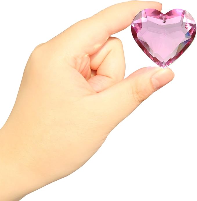 Together-life 2 Pack Heart Crystal Ball Prism Pendant, Clear Glass Crystal Suncatcher Rainbow Maker for Window, Indoor Outdoor Garden Hanging Décor(Pink)